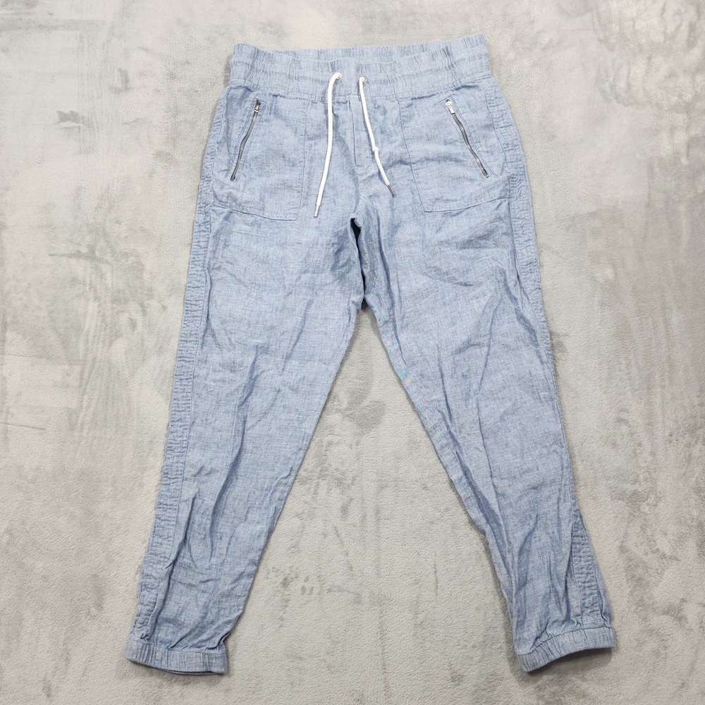 Athleta Pants Womens 12 Blue Cabo Linen Jogger Chambray Tapered Pull On Casual